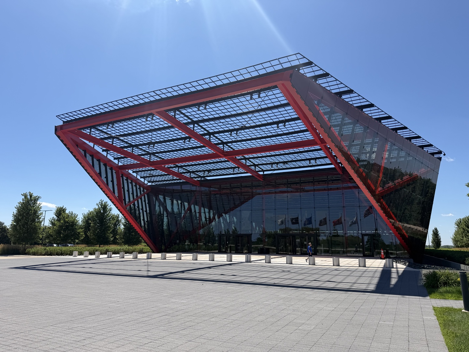 Exterior view of the Pritzker Military Museum and Library visited by the Porsche group
