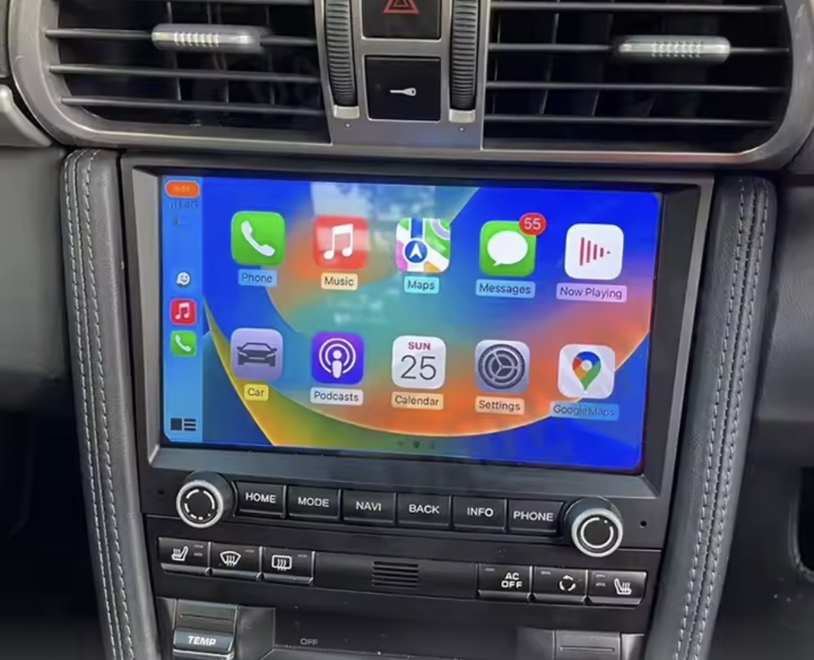 Wireless Apple CarPlay home screen installed in a Porsche